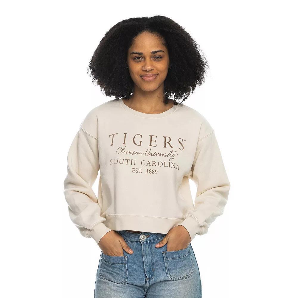 Women's ZooZatz Tan Clemson Tigers Cropped Crewneck Sweatshirt, Size: Small, Team Product Image