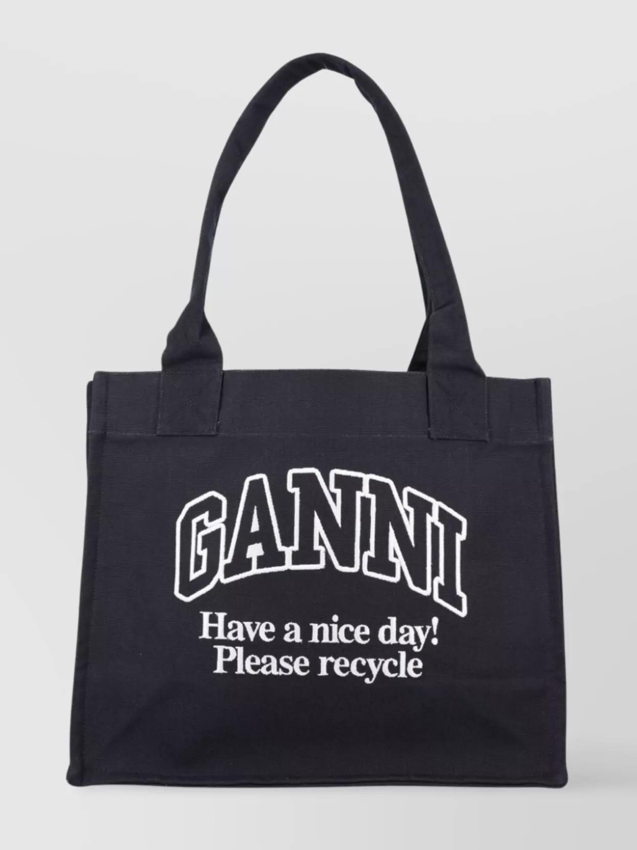 GANNI Black Shopper With Embroidered Logo On The Front In Denim Woman In Multicolor Product Image