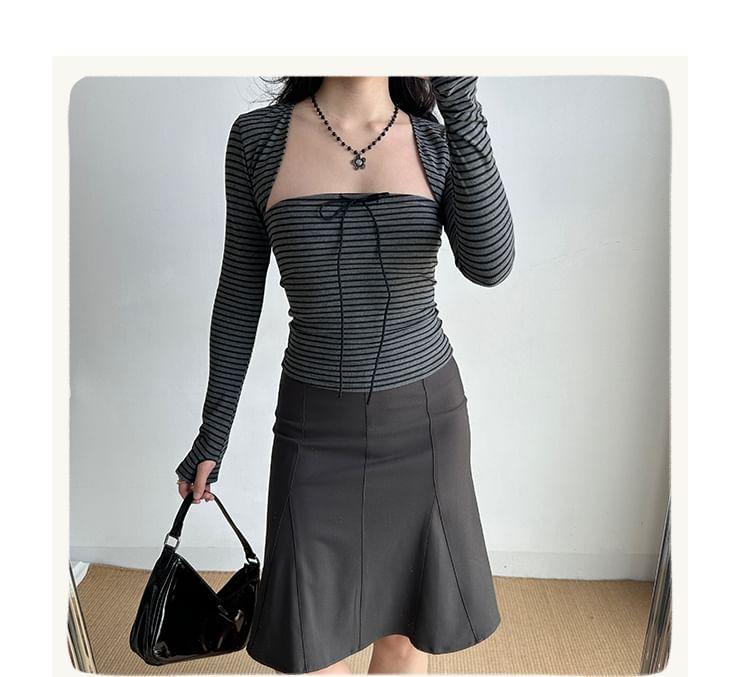 Set: Long-Sleeve Striped Shrug + Tube Top Product Image