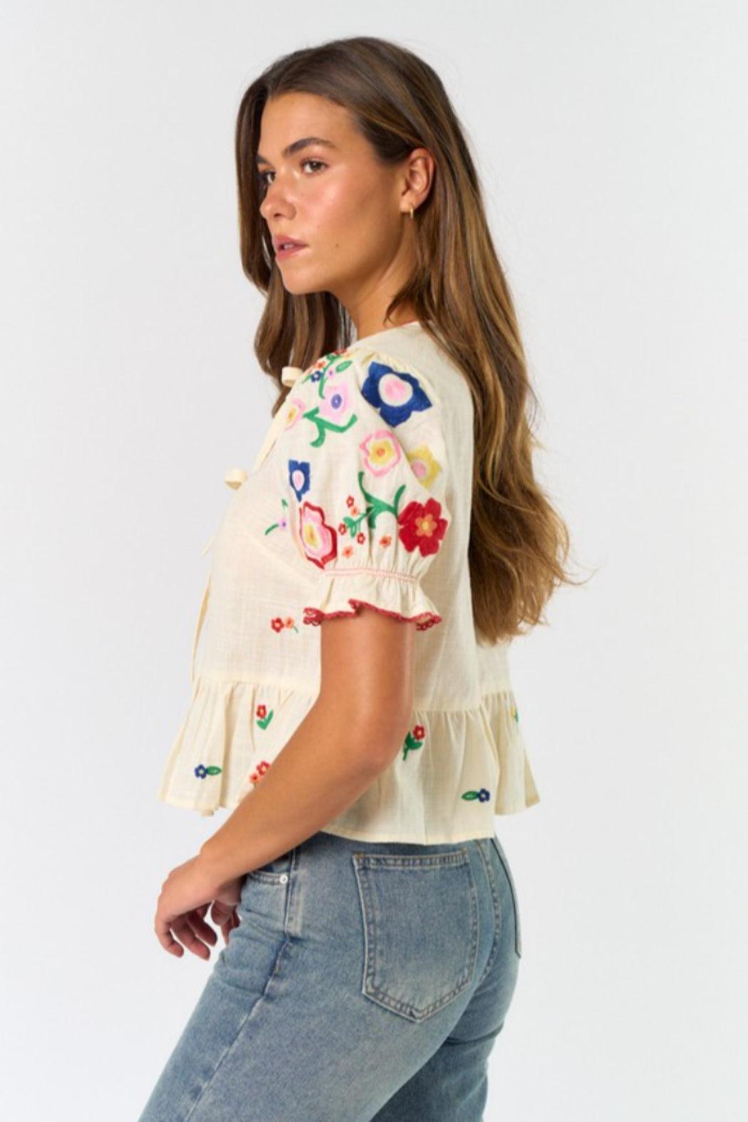 Embroidered Tie Front Shirt Product Image