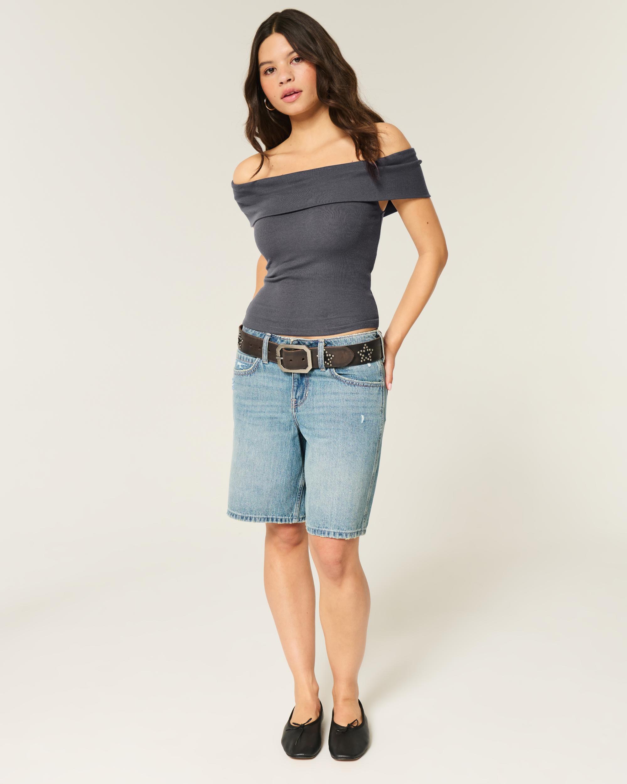 Ribbed Off-the-Shoulder Foldover Top Product Image