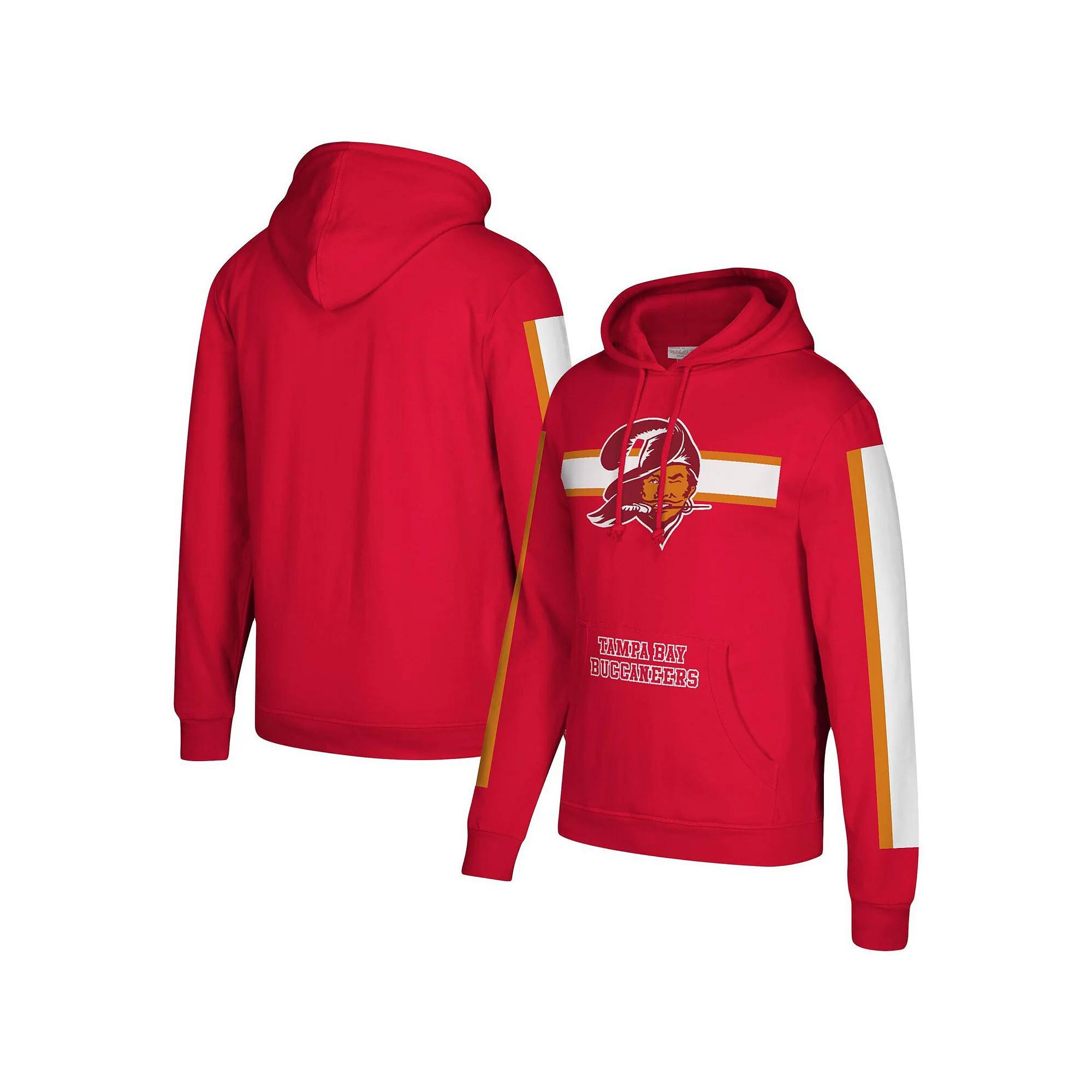 Men's Mitchell & Ness Red Tampa Bay Buccaneers Three Stripe Pullover Hoodie, Size: Medium Product Image