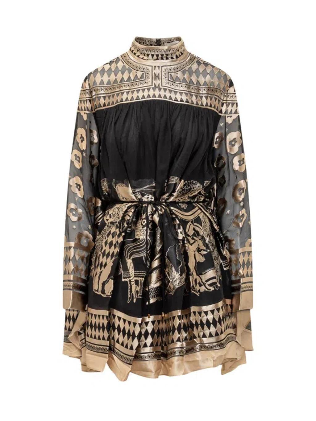 ZIMMERMANN Illustration Otto Metallic Silk-blend Jacquard Mini Dress In Black Product Image