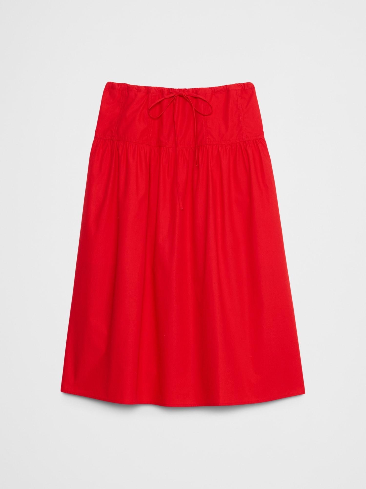 Poplin Drop-Waist Midi Skirt Product Image