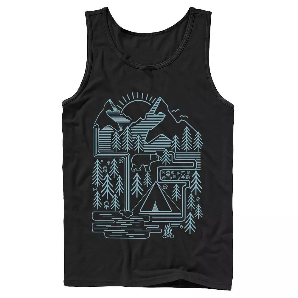 Men's Bear Scene Line Art Tank Top,  Product Image