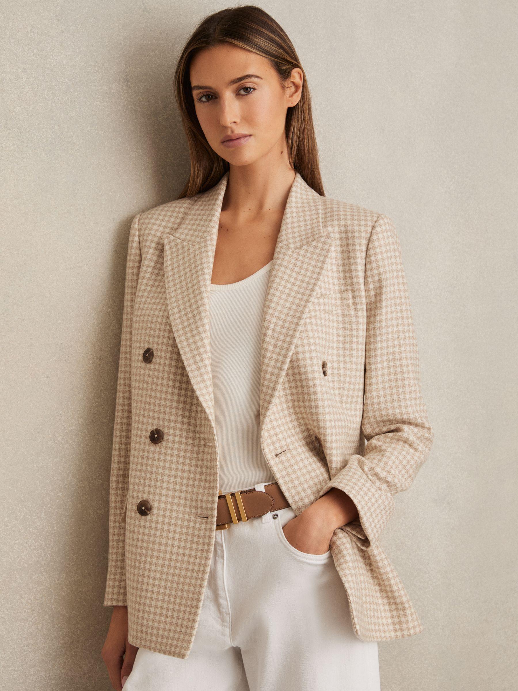 Petite Double Breasted Check Blazer With Wool in Neutral Check Product Image