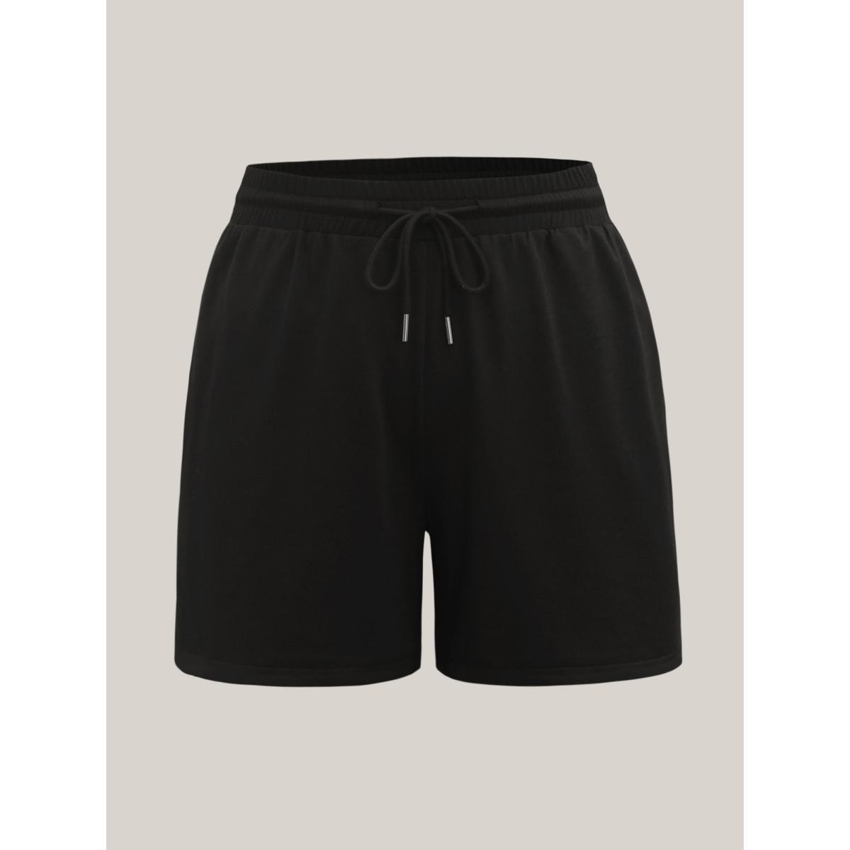 Plus Size Drawstring Slit Supersoft Pull-On Shorts Women Black Leisure Drawstring Loose Casual Shorts BloomChic 18-20/2X Product Image