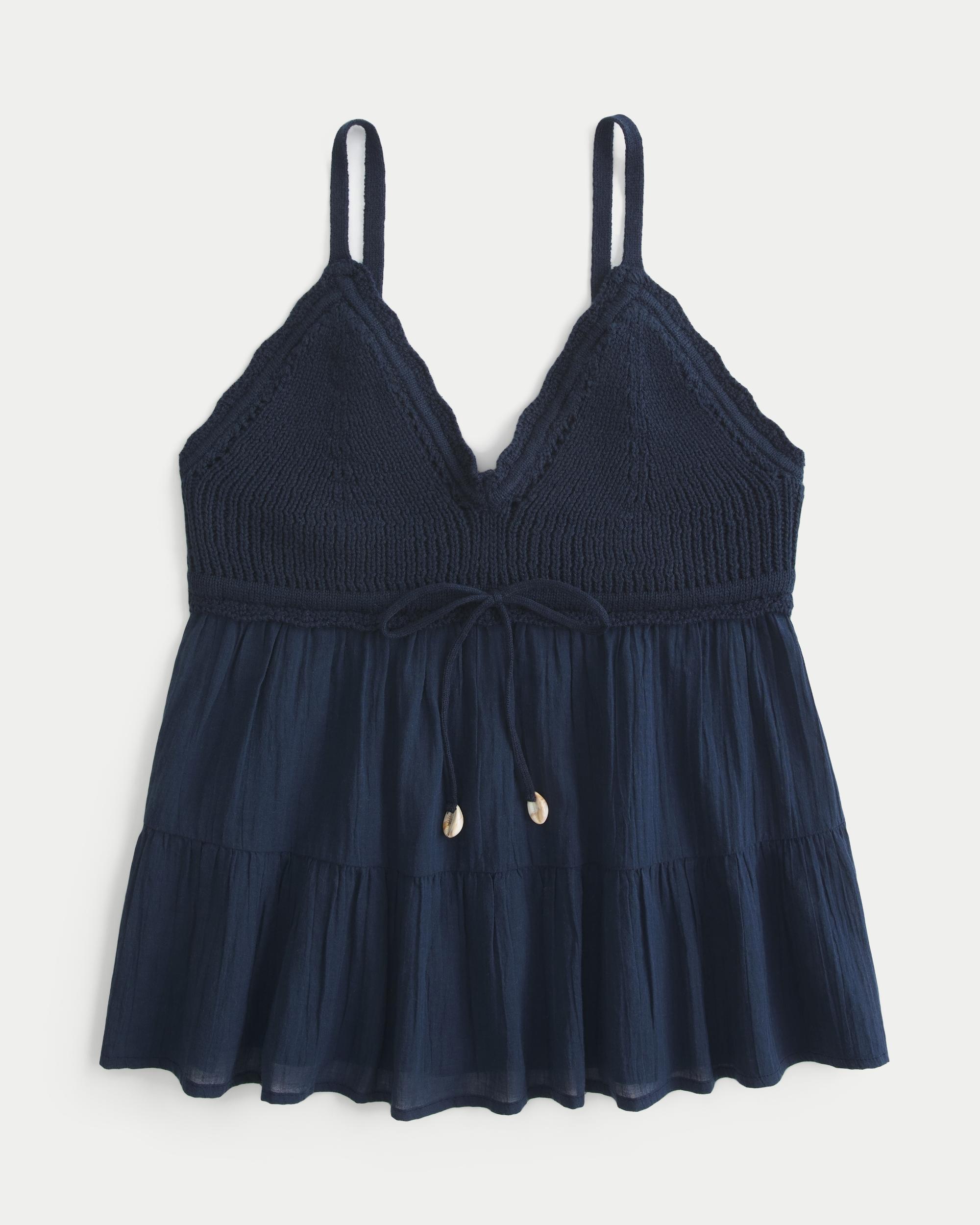 Crochet-Style Fabric Mix Top Product Image