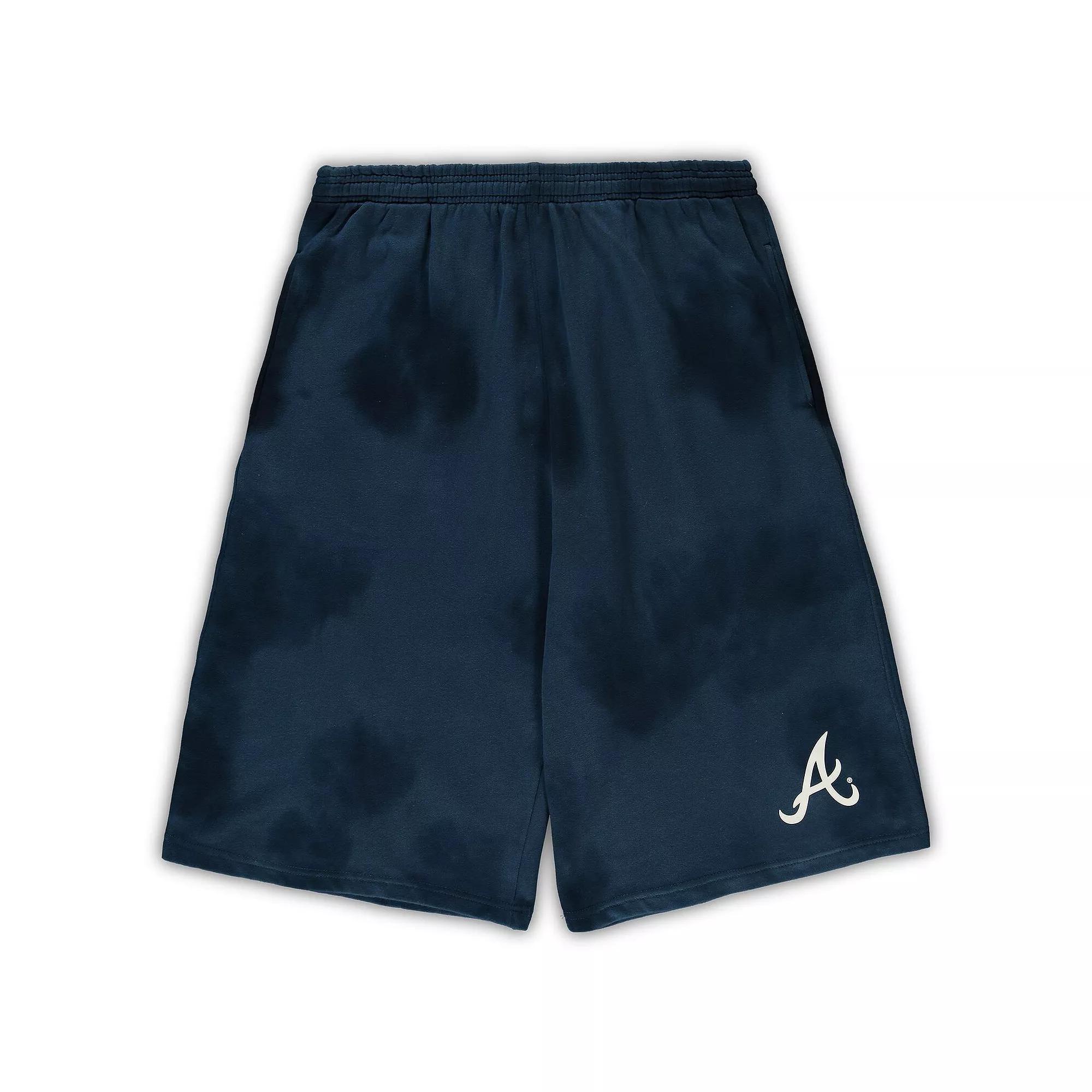 Men's Navy Atlanta Braves Big & Tall Tye Dye Fleece Shorts,  Product Image