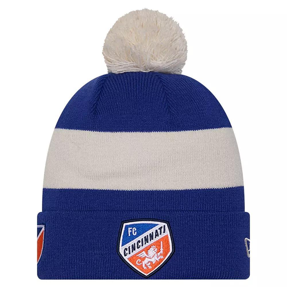 Mens New Era Blue FC Cincinnati 2024 Kick Off Collection Cuffed Knit Hat with Pom Product Image