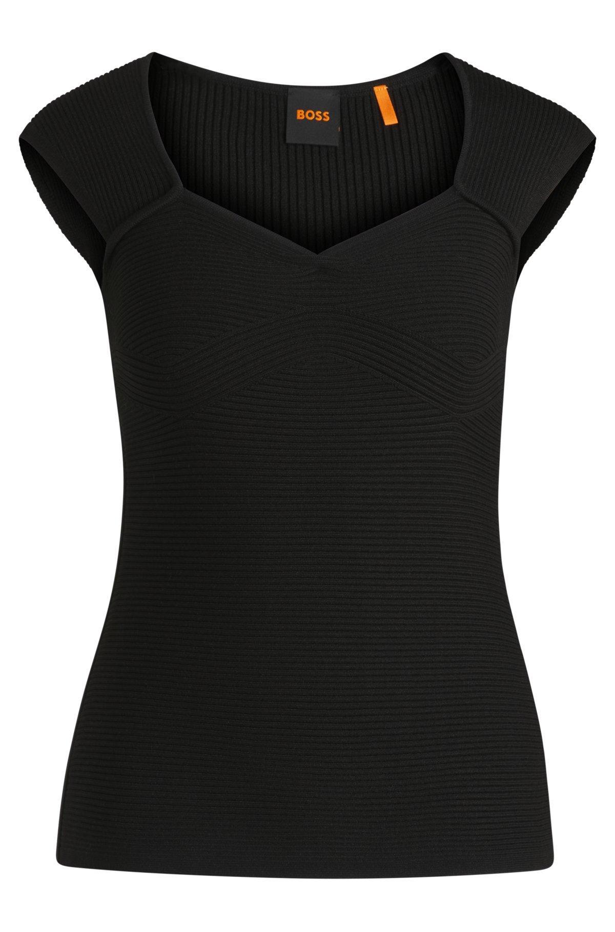 Sleeveless top in stretch fabric with mixed ribbing Product Image