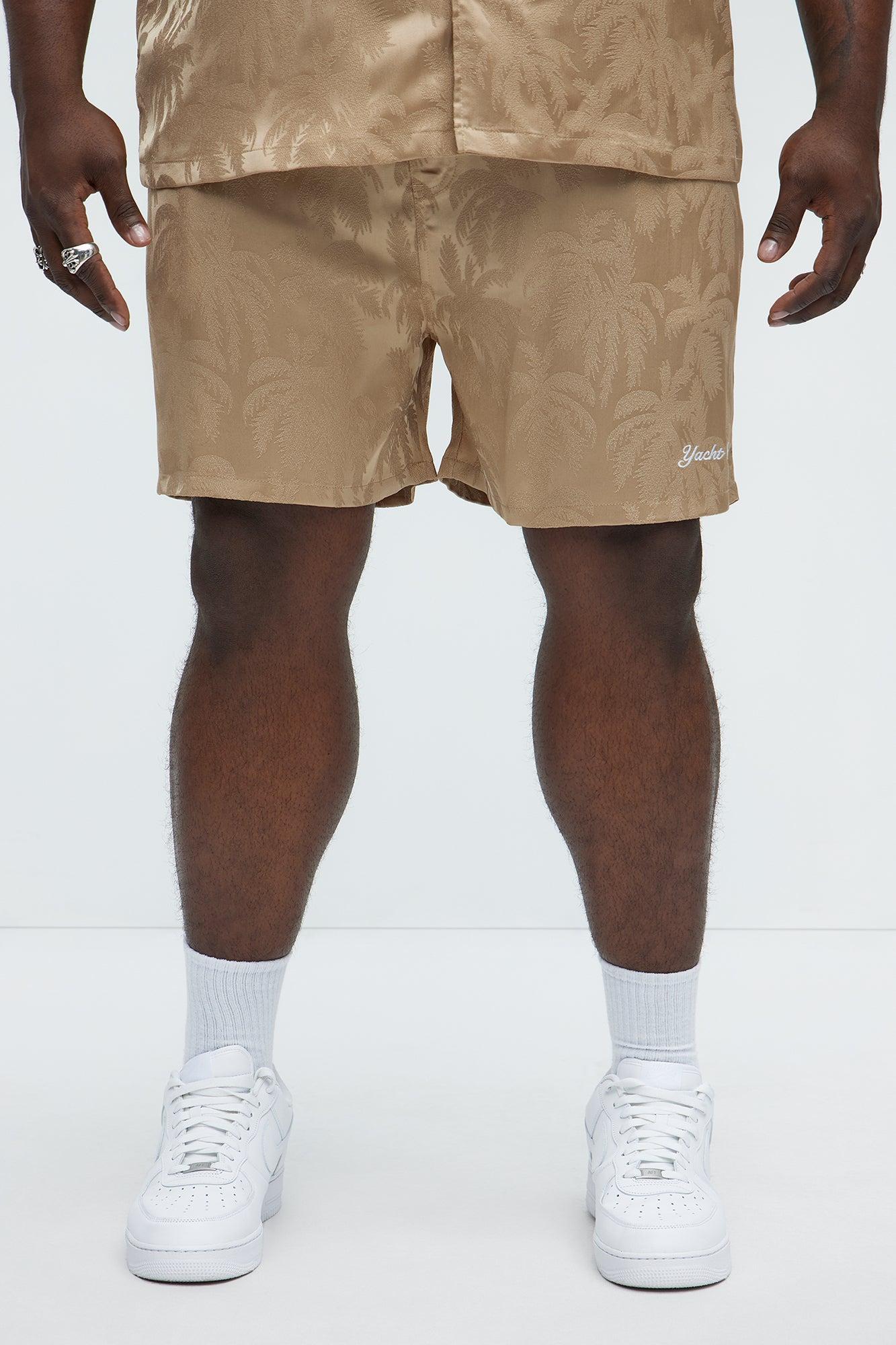 Palm Trees Jacquard Relaxed Shorts - Brown Product Image