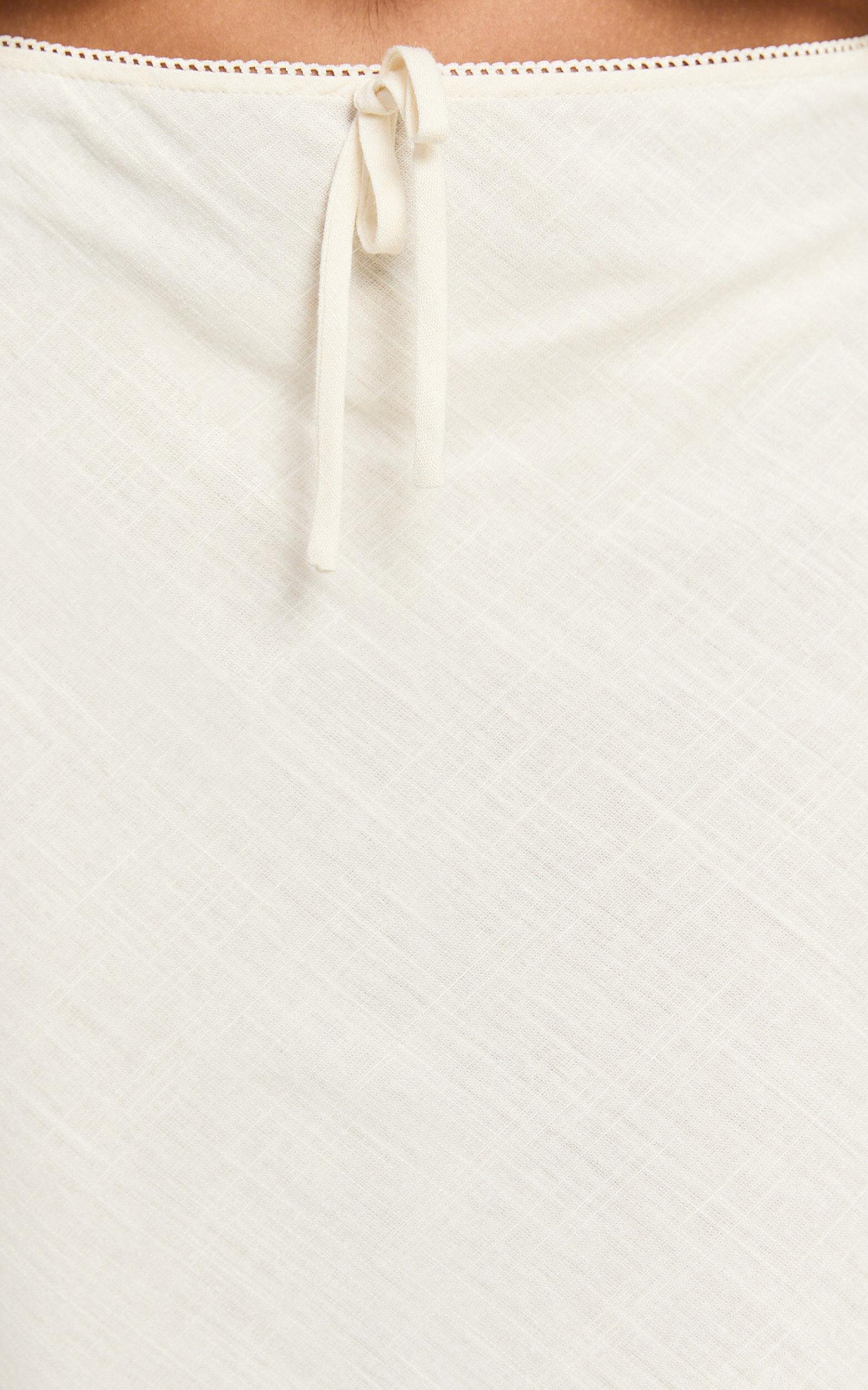 Polly Midi Skirt - Linen Low Waisted Front Bow Slip Skirt in Stone Product Image