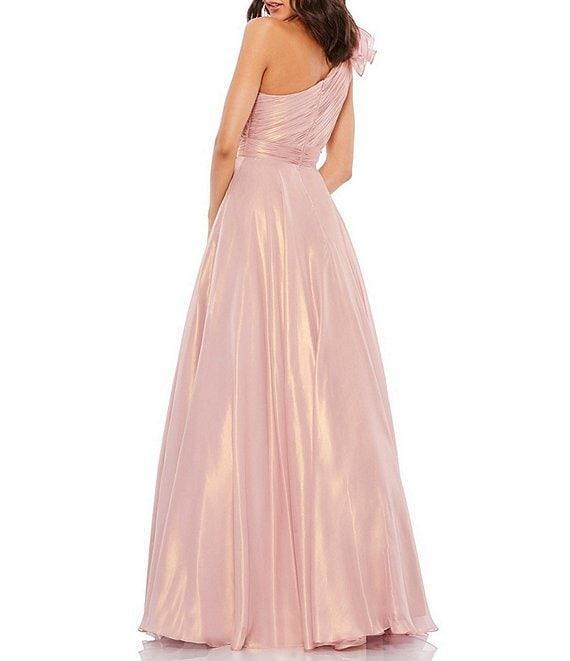 Mac Duggal Iridescent One Shoulder Rosette Ruffled Sleeveless Gown Product Image