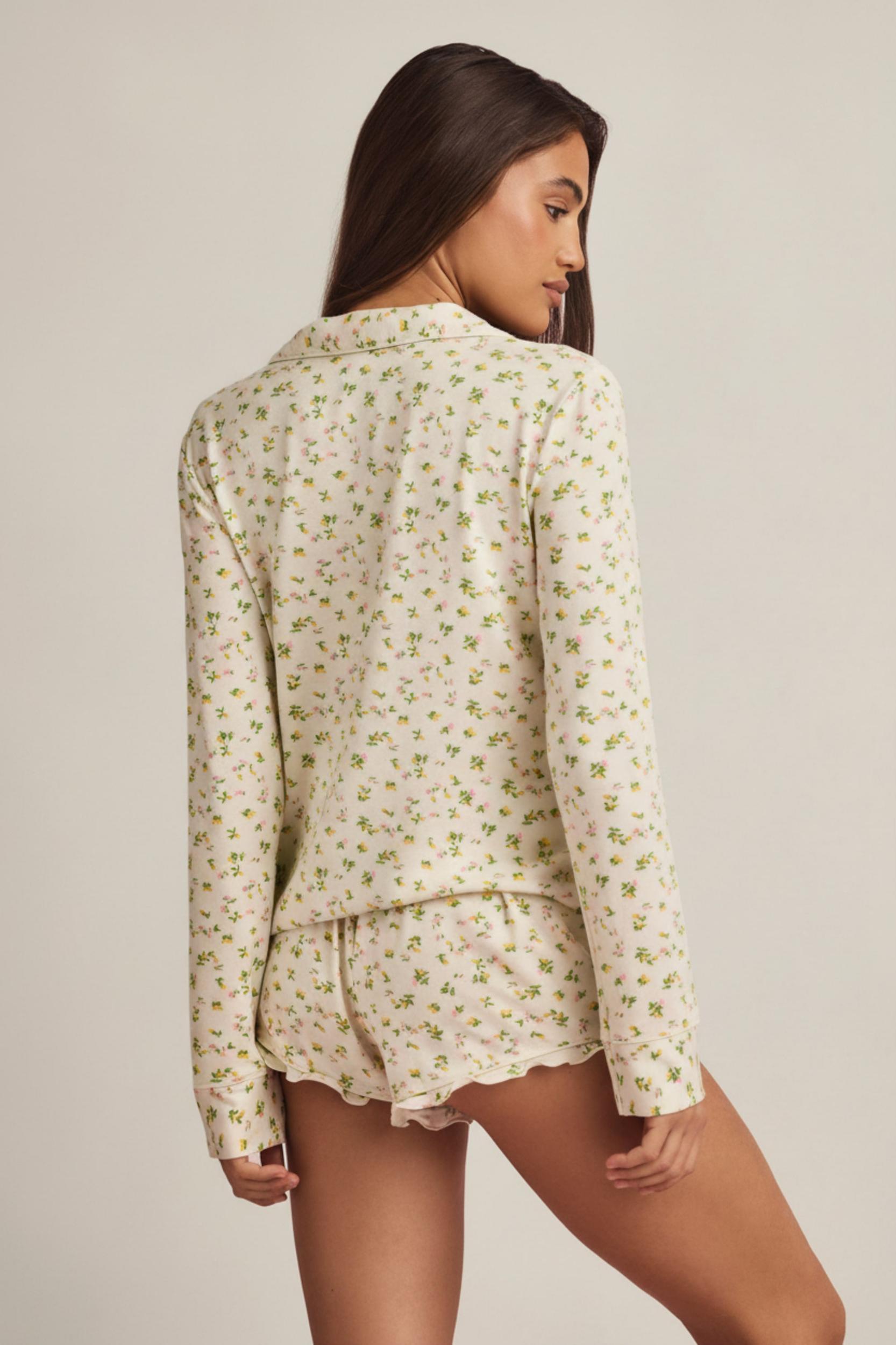 Modal Ruffle-Trim Pyjama Shorts in Lemon Print Product Image
