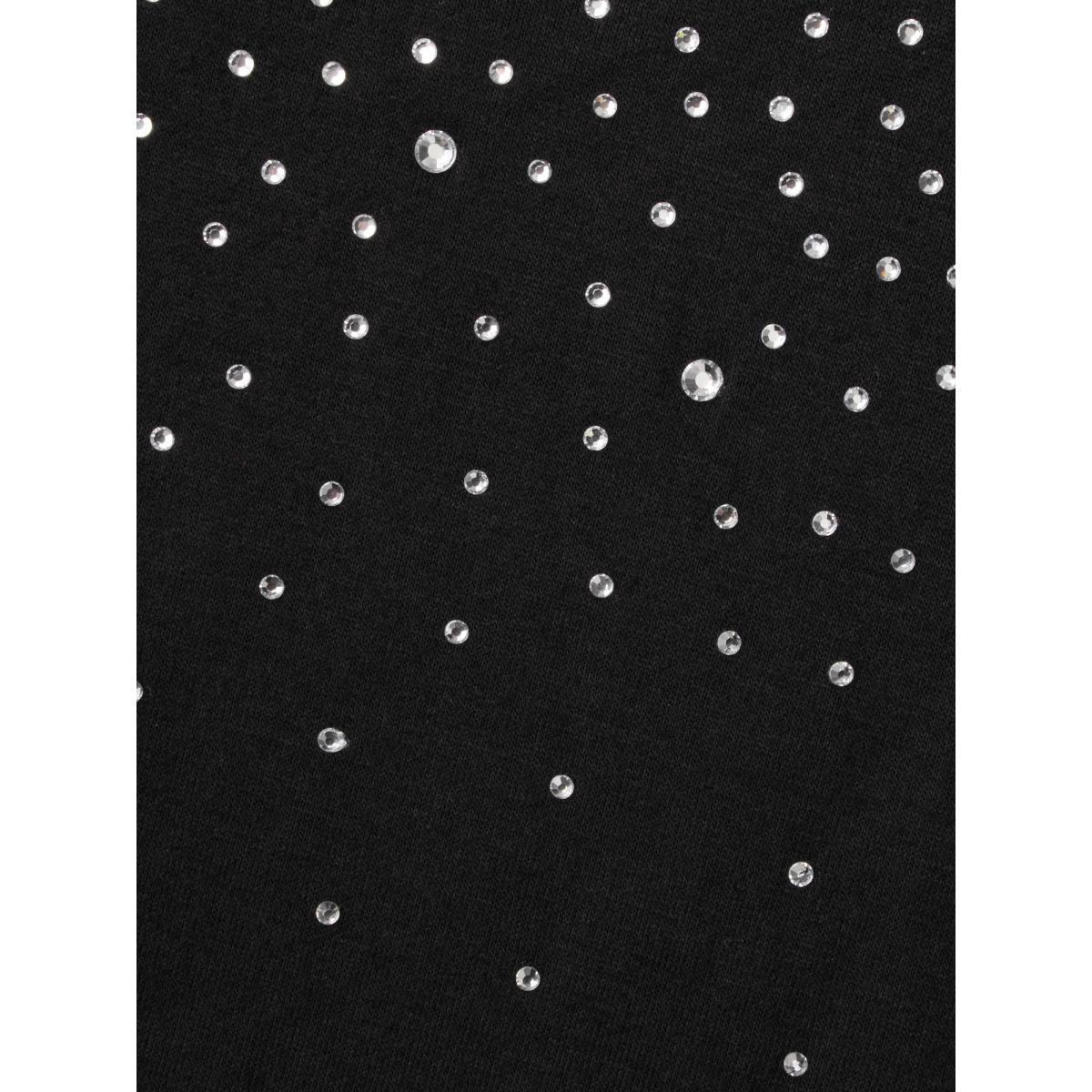 Plus Size Sequin Stretchy Long Sleeve T-shirt Black Women Timeless Rhinestone detailing Heart neckline Elegant T-shirts BloomChic 22-24/3X Product Image