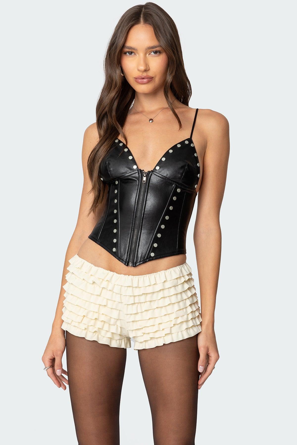 Studded Faux Leather Corset Product Image