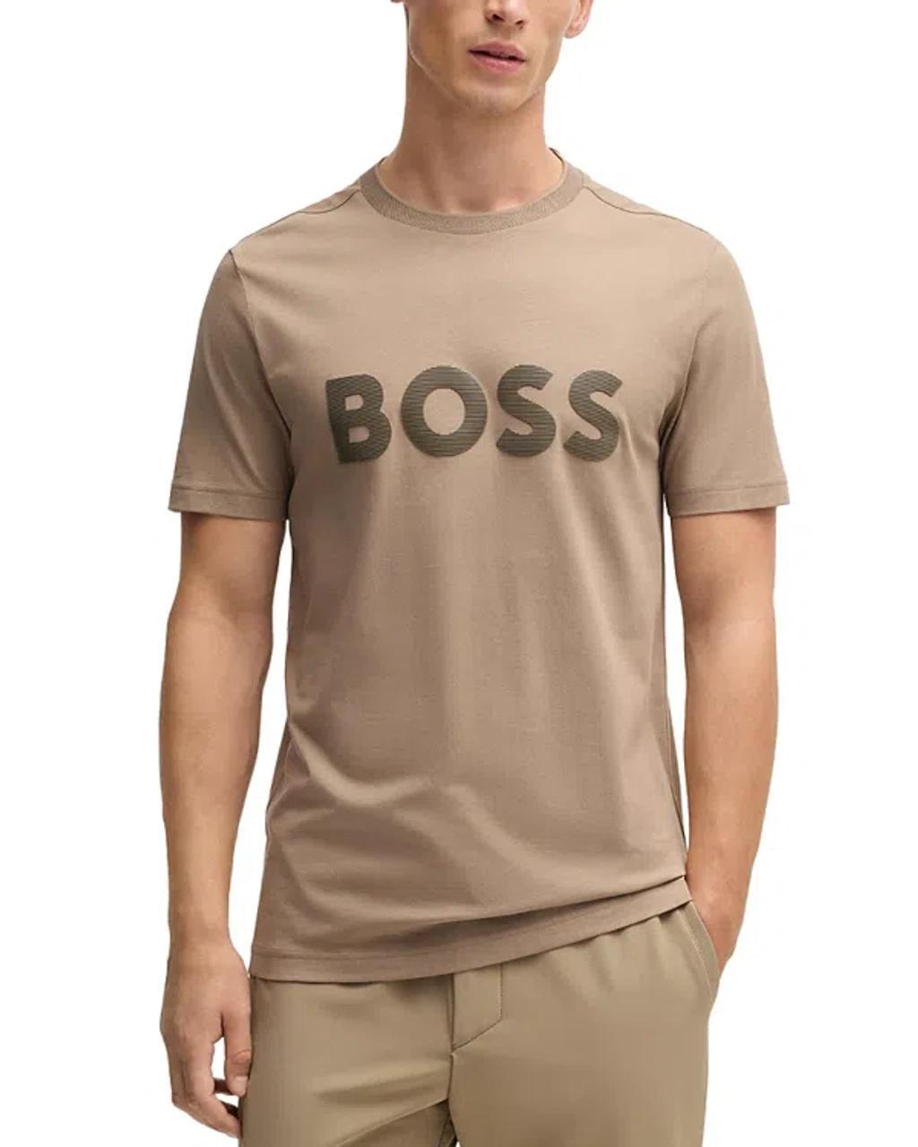 HUGO BOSS Cotton-jersey T-shirt With Mirror-effect Logo Print In Light Green Product Image