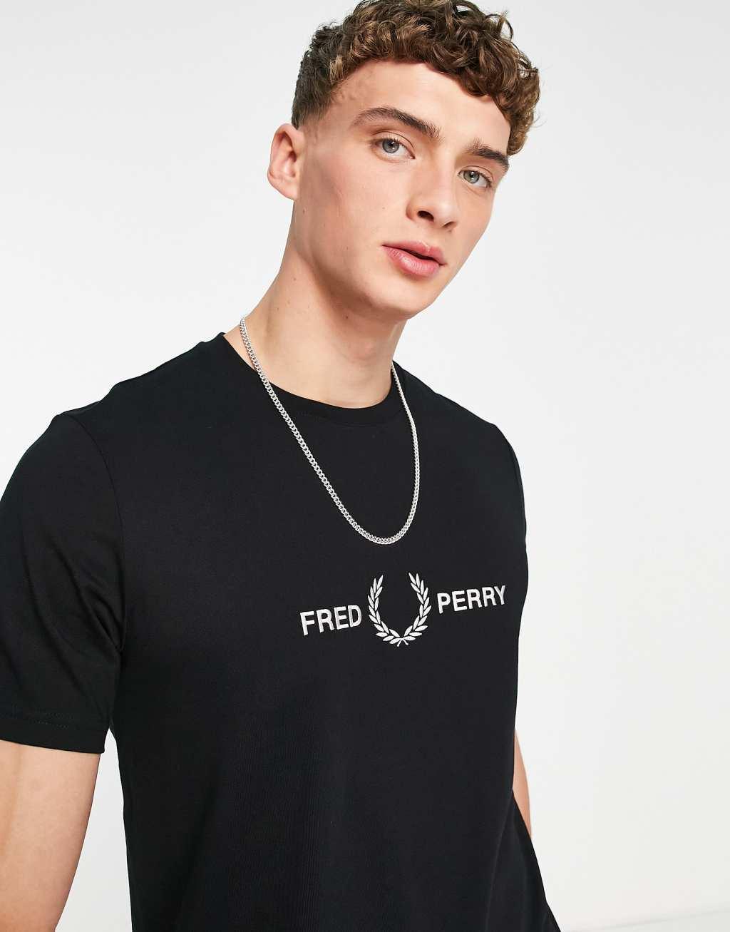 Fred Perry embroidered t-shirt in black Product Image