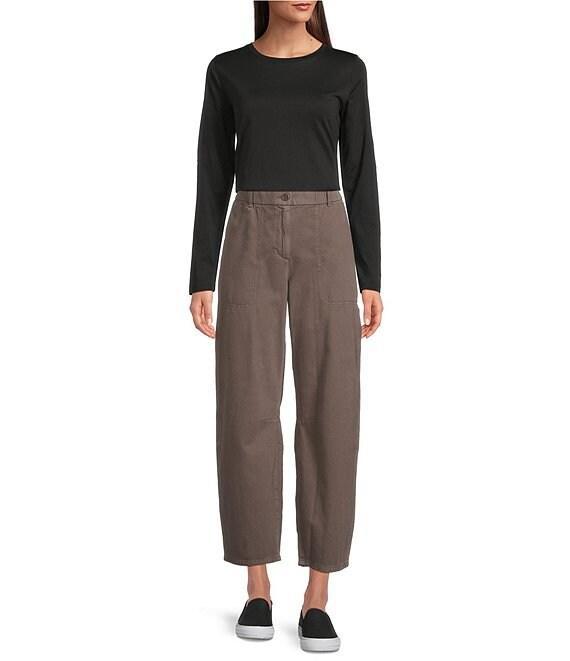 Eileen Fisher Petite Size Organic Cotton Mid Rise Ankle Barrel Pants Product Image