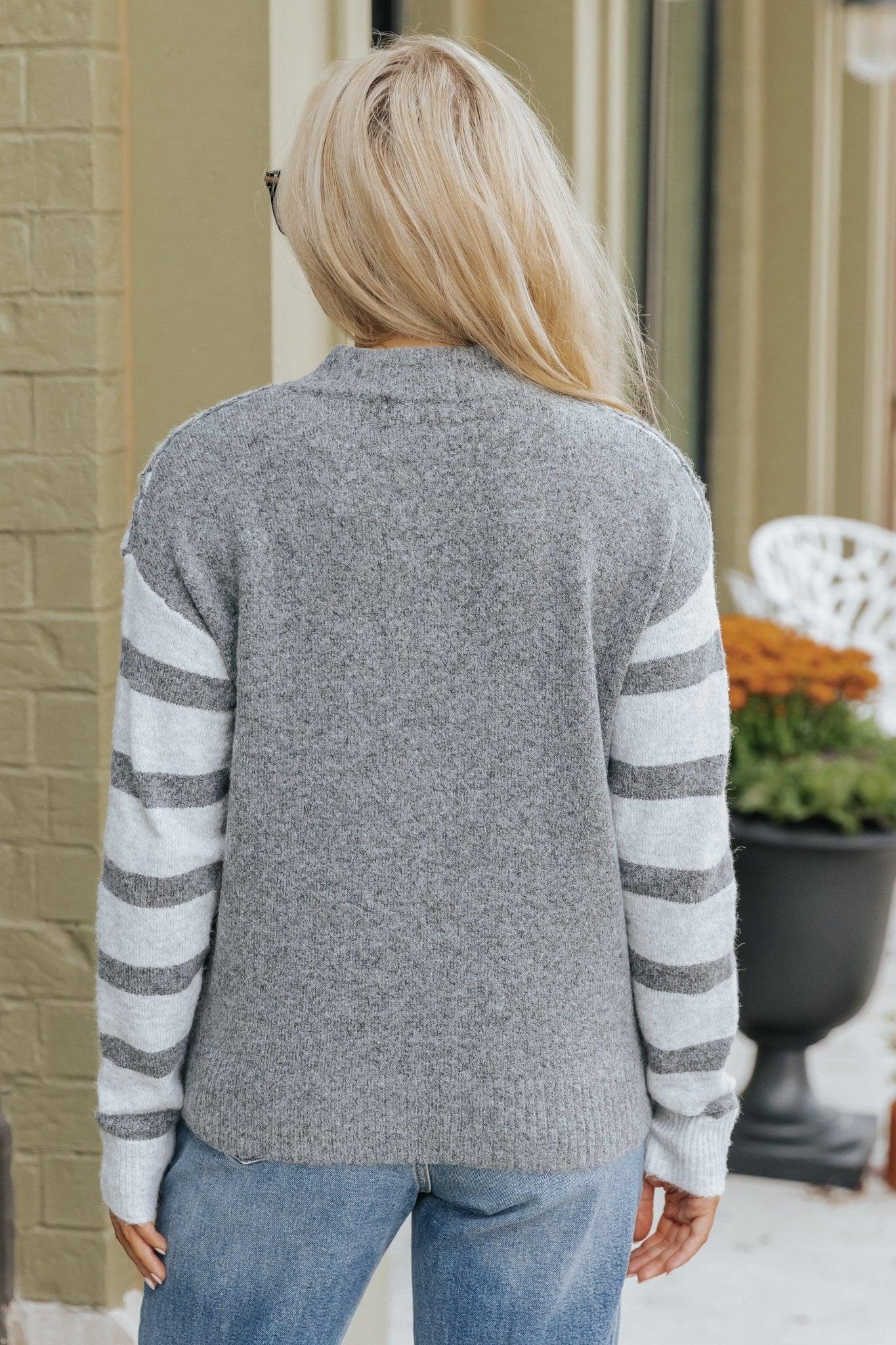 Charcoal Stitch Detail Color Block Striped Sweater - FINAL SALE Product Image