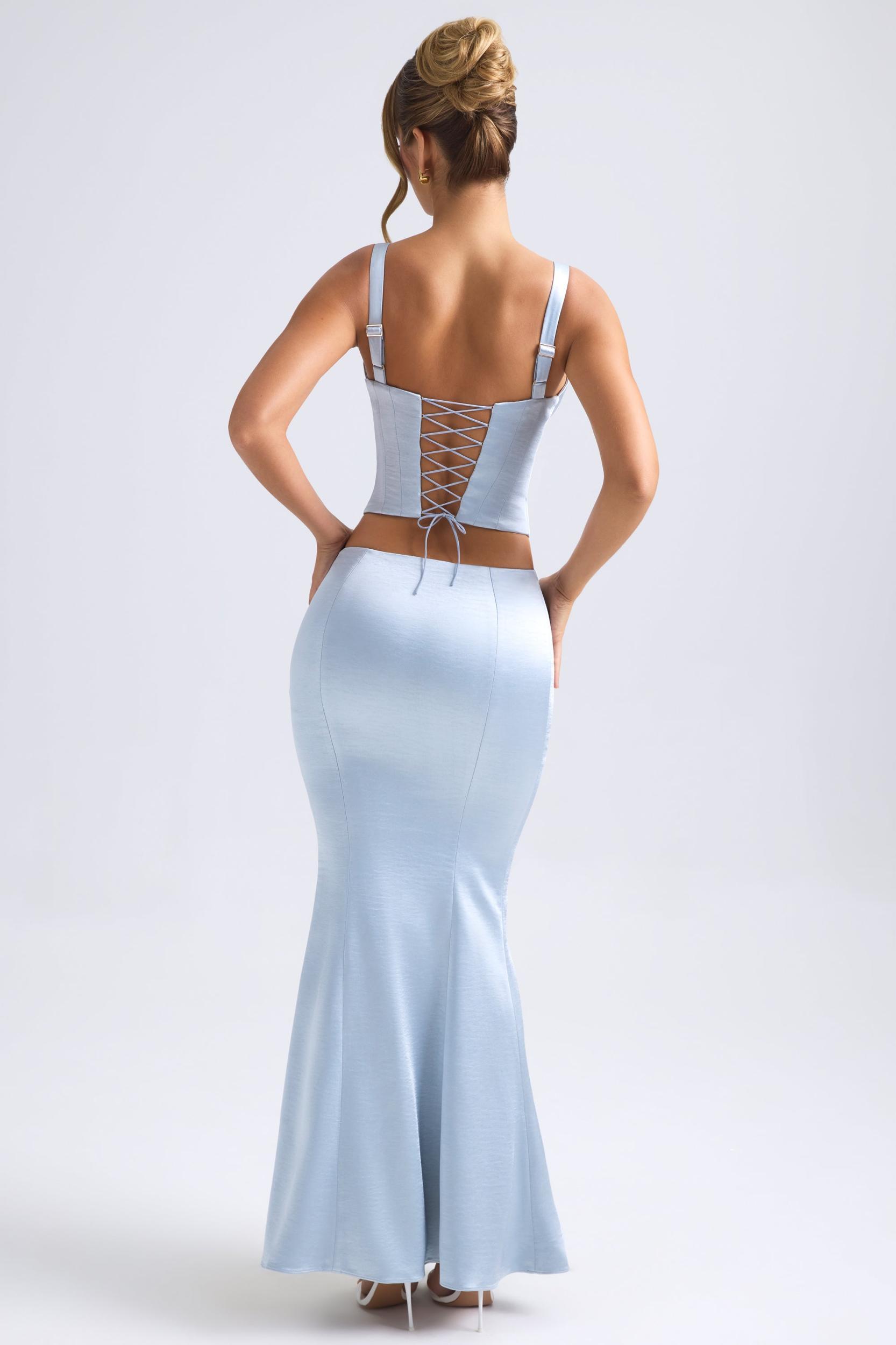 Mid-Rise Fishtail Maxi Skirt in Light Blue Product Image