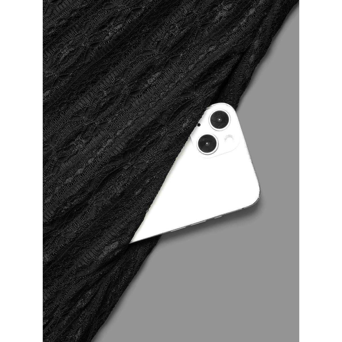 Plus Size Lace V-Neck Bow Drawstring Midi Dress Black Women Casual Tie knot Knit Dresses Bloomchic 12/L Product Image