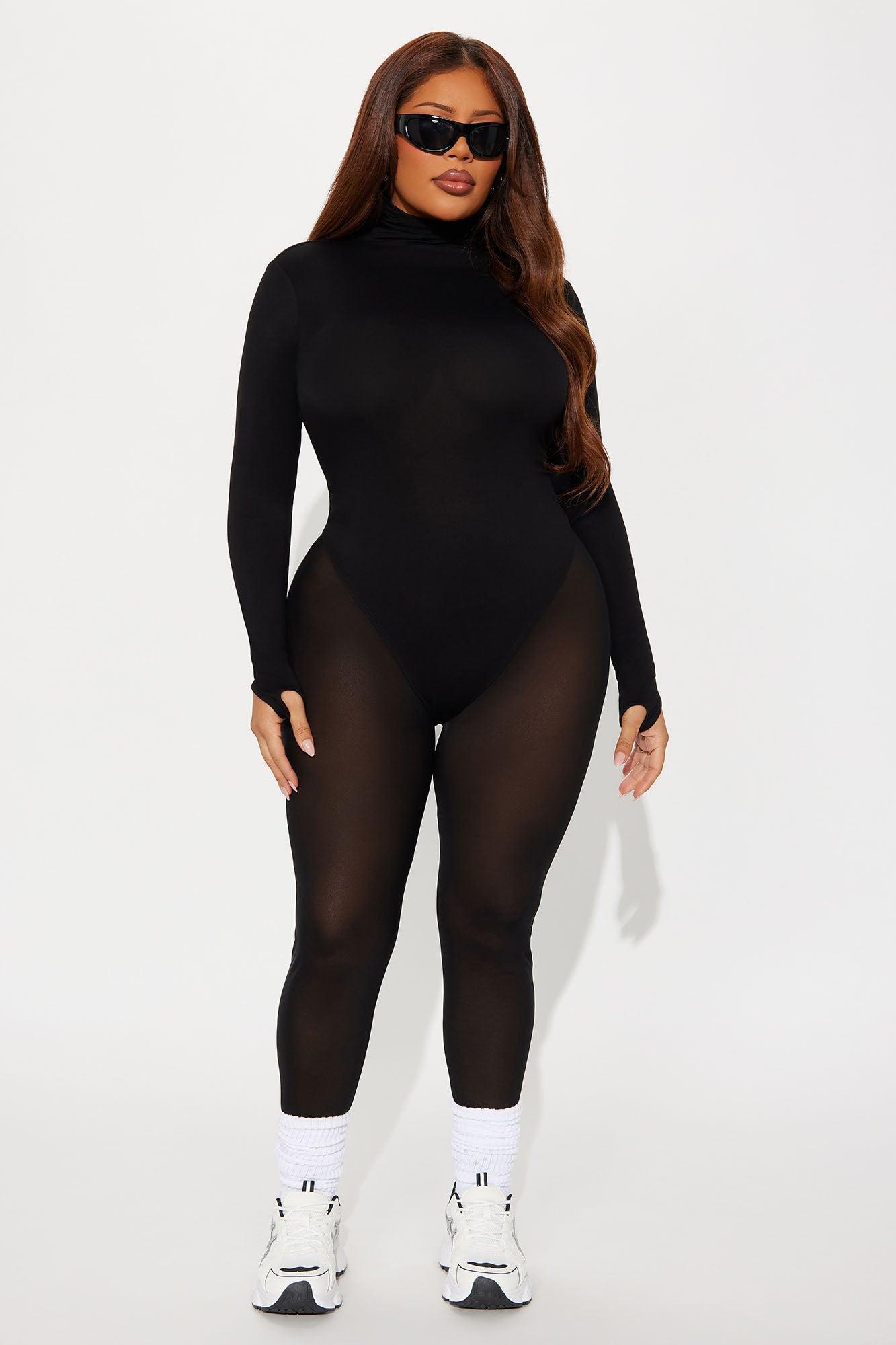 Modal Open Back Turtle Neck Bodysuit - Black Female Product Image