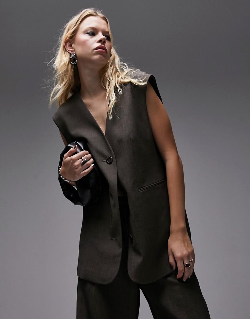 Topshop tonic oversized tailored vest in brown - part of a set  Product Image