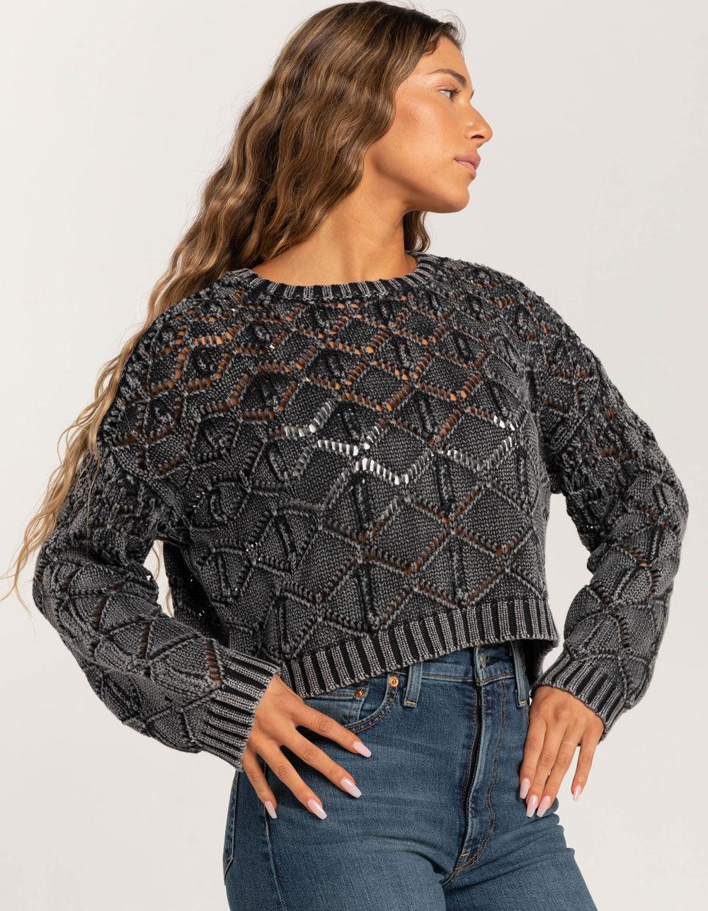 FULL TILT Womens Open Weave Washed Pullover Sweater Product Image