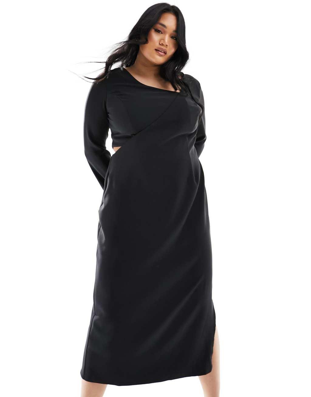 Pretty Lavish Curve long sleeve midaxi dress in black Product Image