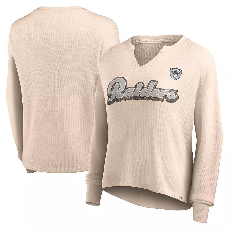 Women's Fanatics Branded Tan Las Vegas Raiders Go For It Notch Neck Waffle Knit Long Sleeve T-Shirt,  Product Image