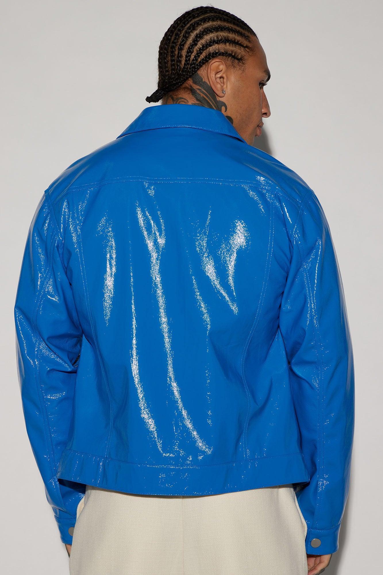 Da Baddie Faux Leather Trucker Jacket - Blue Product Image