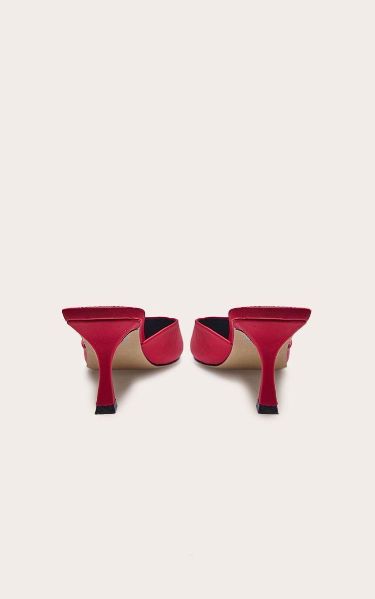 Red Satin Point Toe Mid Stiletto Heeled Mules Product Image