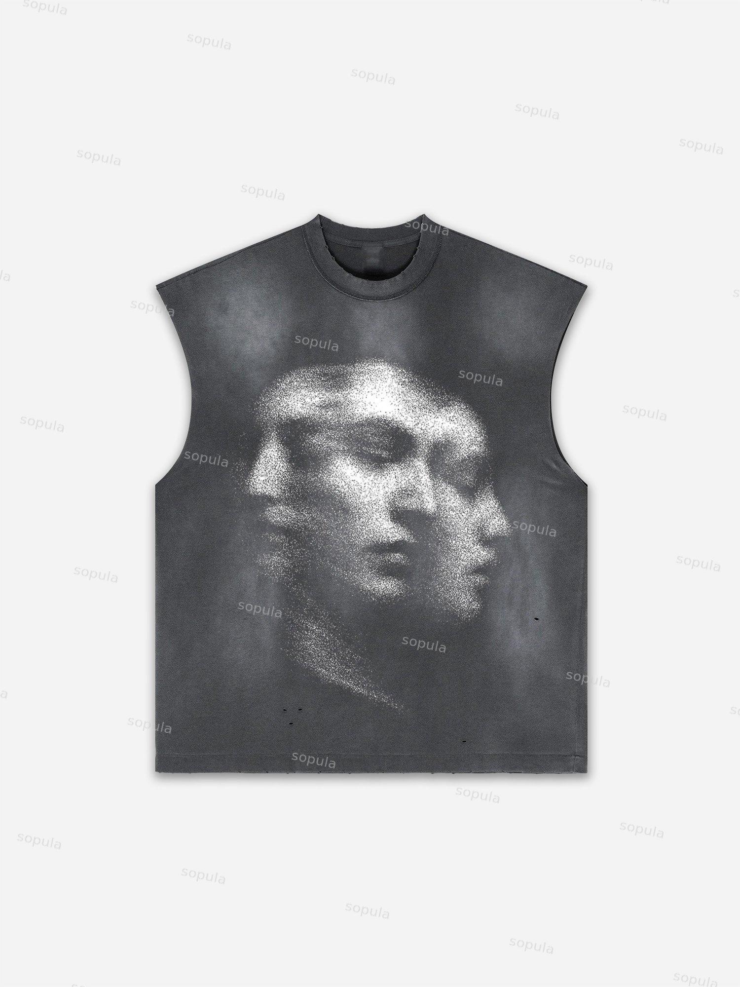 Sopula Men's Abstract Portrait Print Distressed Tank Tops Sleeveless Shirts Product Image