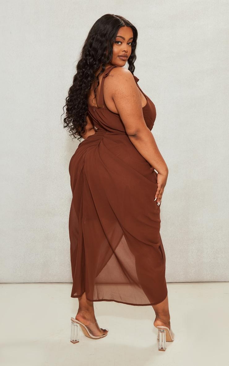 Plus Chocolate Underwire Detail Draped Midi Dress Product Image