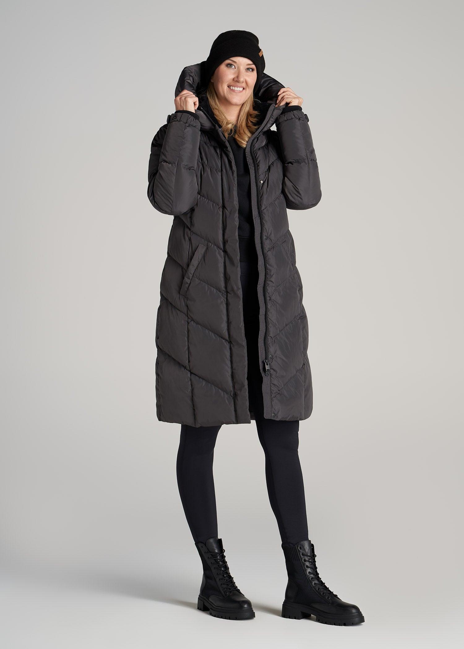 American Tall X Point Zero Long Hooded Women's Tall Puffer Jacket in Graphite Product Image