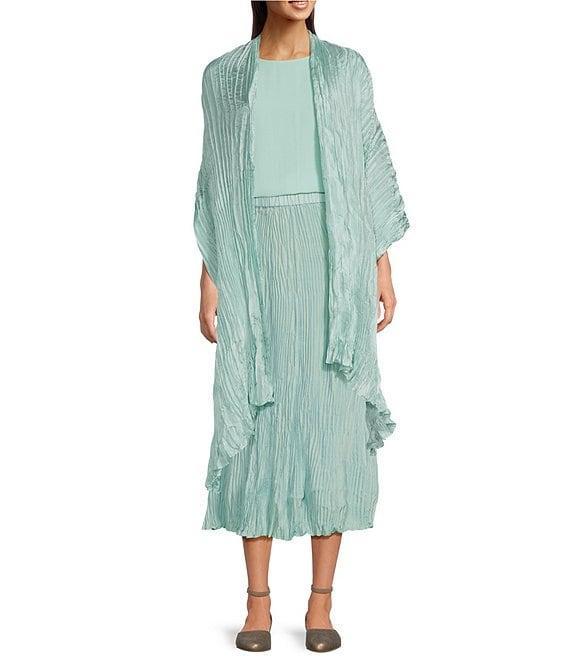 Eileen Fisher Crinkle Silk Pleated Midi A-Line Skirt Product Image