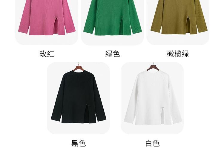 Mock Neck Plain Slit Ribbed Sweater Product Image