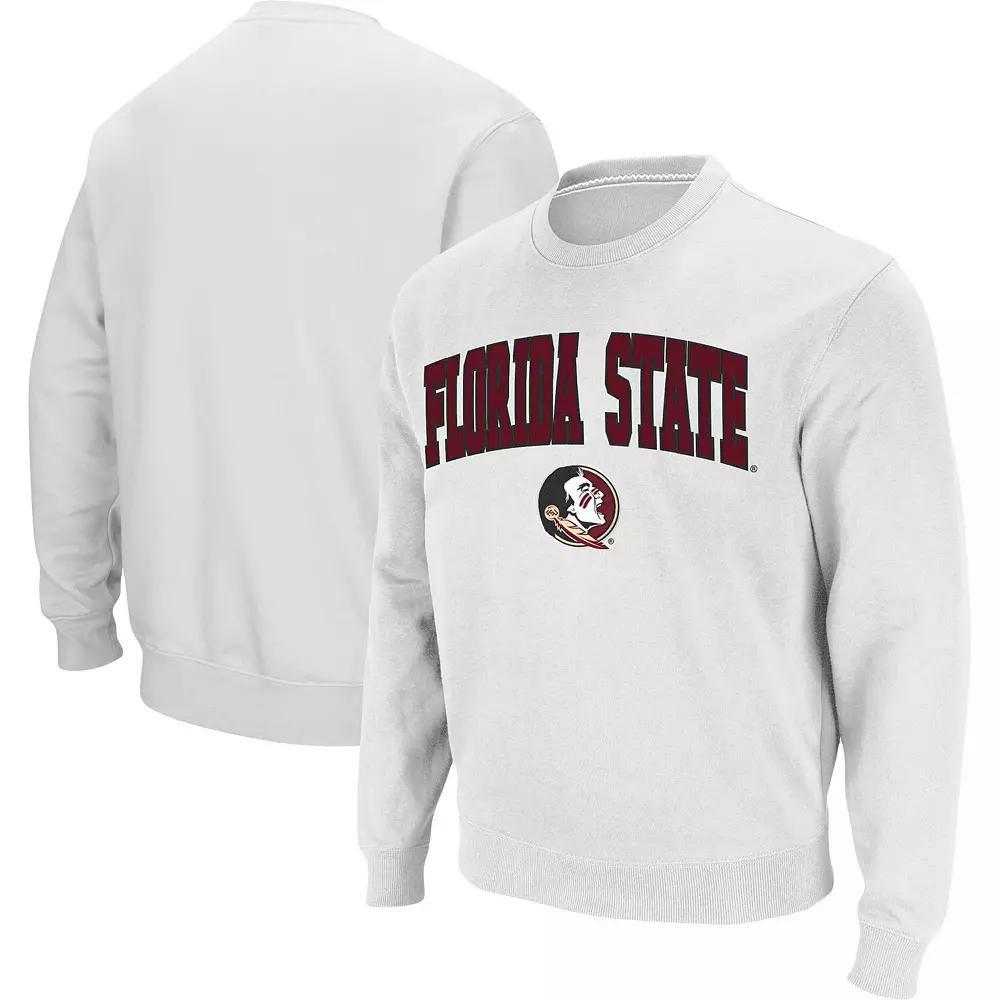Men's Colosseum White Florida State Seminoles Arch & Logo Tackle Twill Pullover Sweatshirt,  Product Image