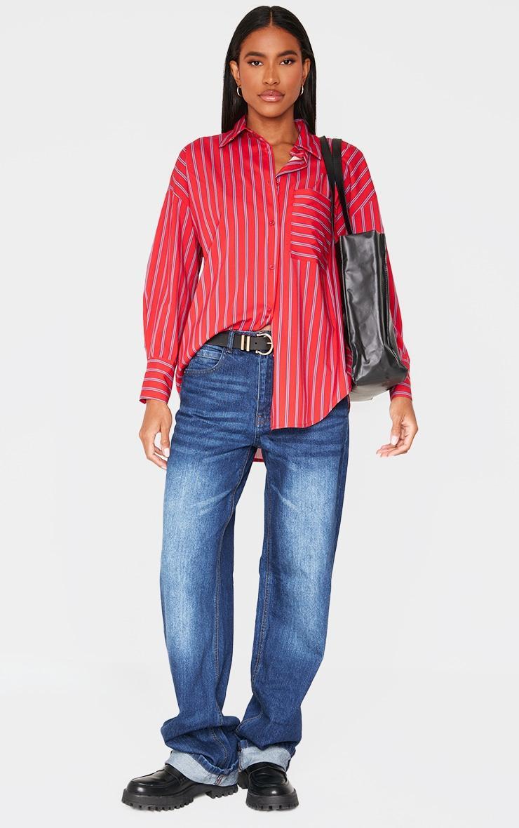 Red Striped Oversized Shirt Product Image