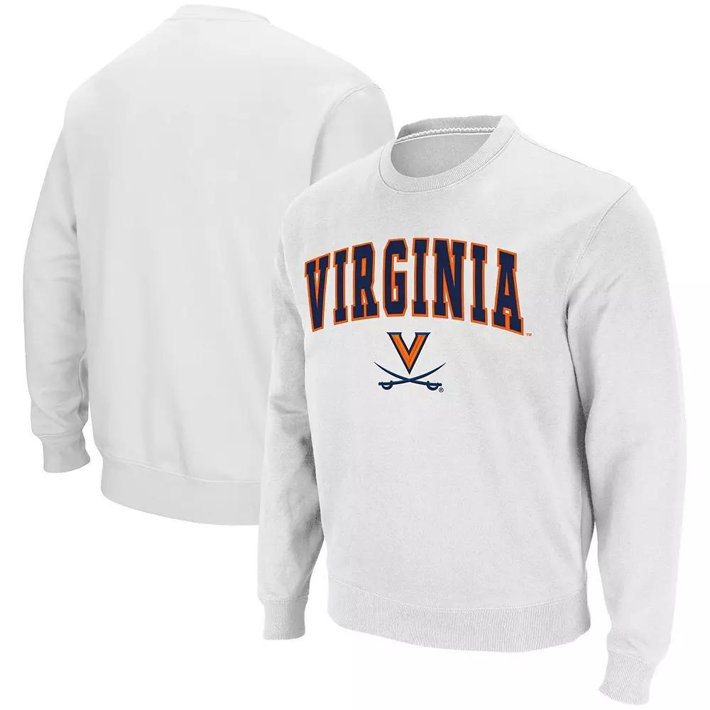 Men's Colosseum White Virginia Cavaliers Team Arch & Logo Tackle Twill Pullover Sweatshirt,  Product Image
