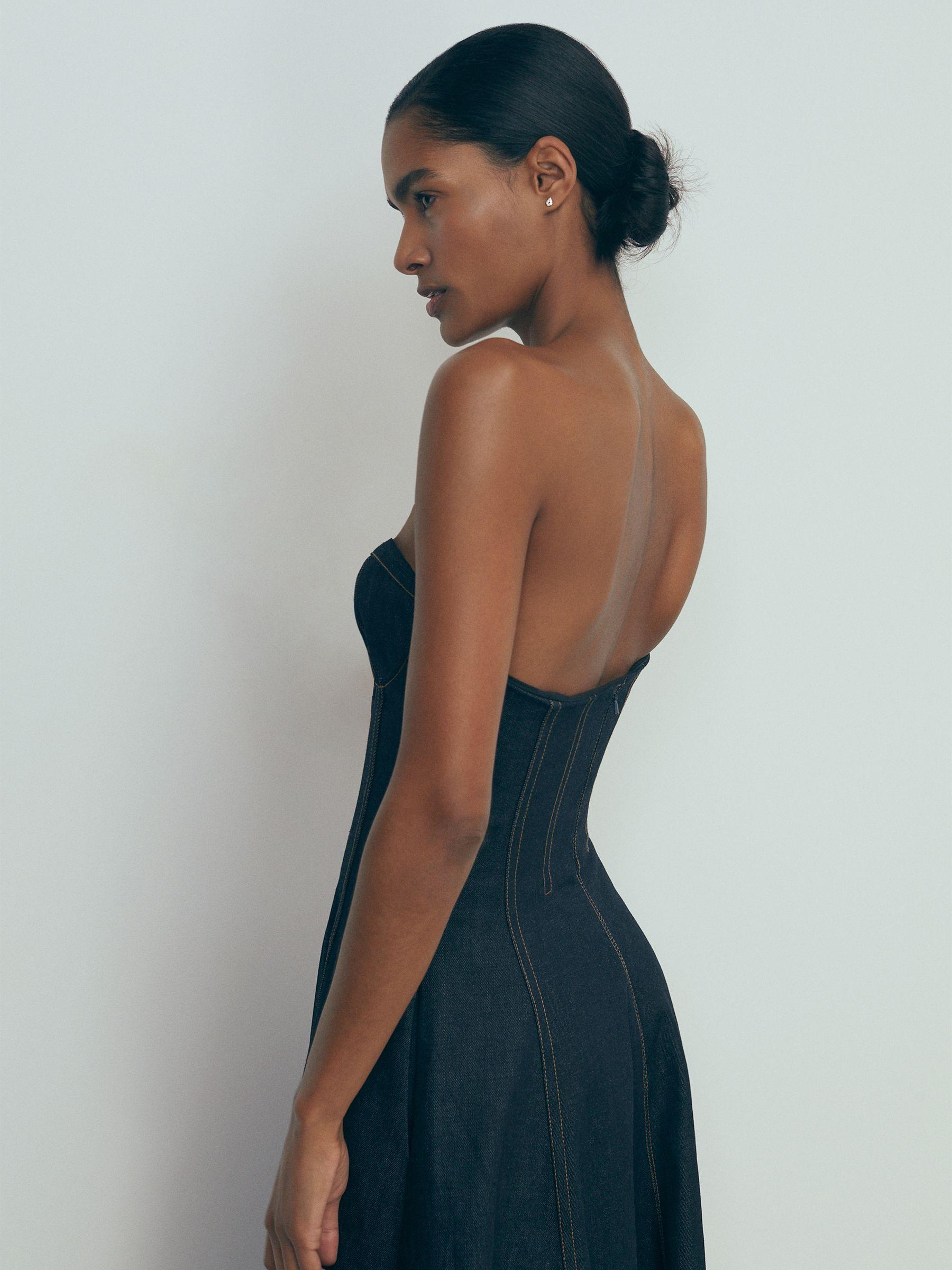 Atelier Strapless Denim Midi Dress in Blue Product Image