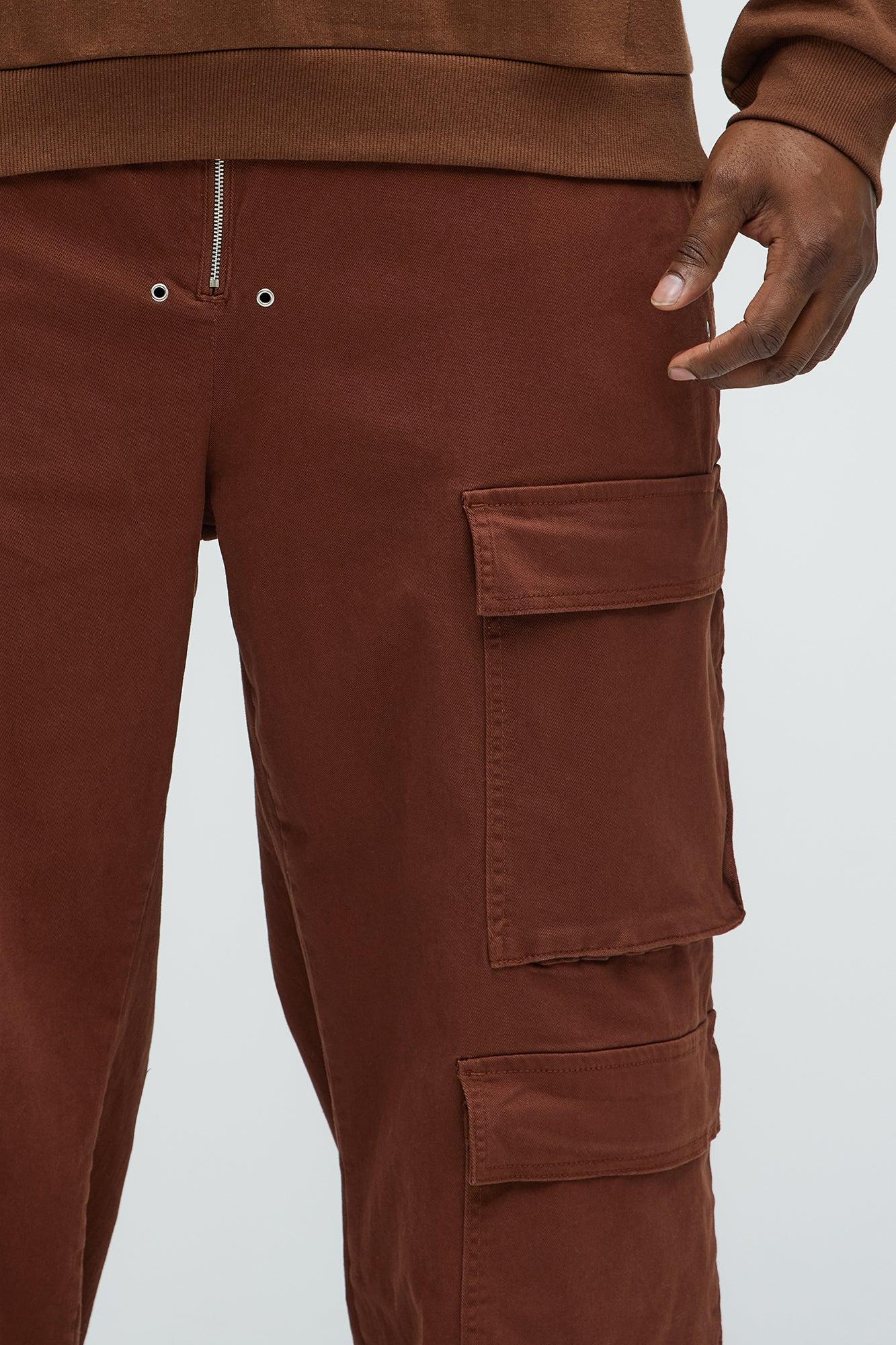 Exposed Zip Tech Cargo Pants - Brown Product Image