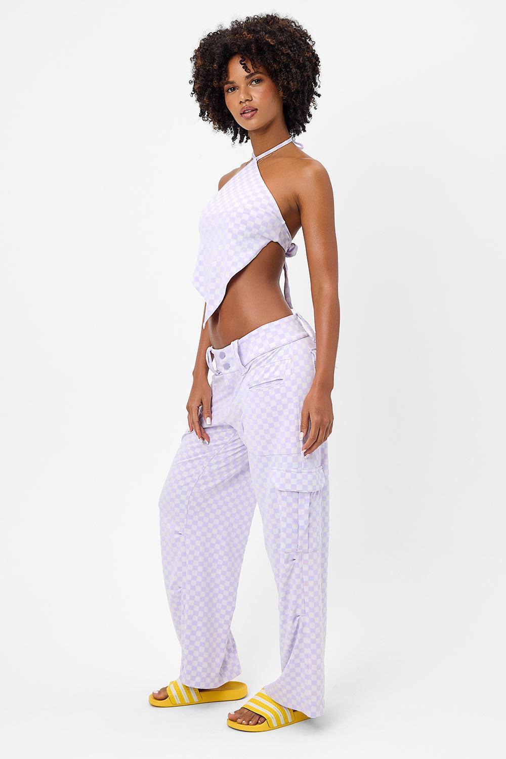 Chilli Checkered Cargo Pant - Purple Check Product Image