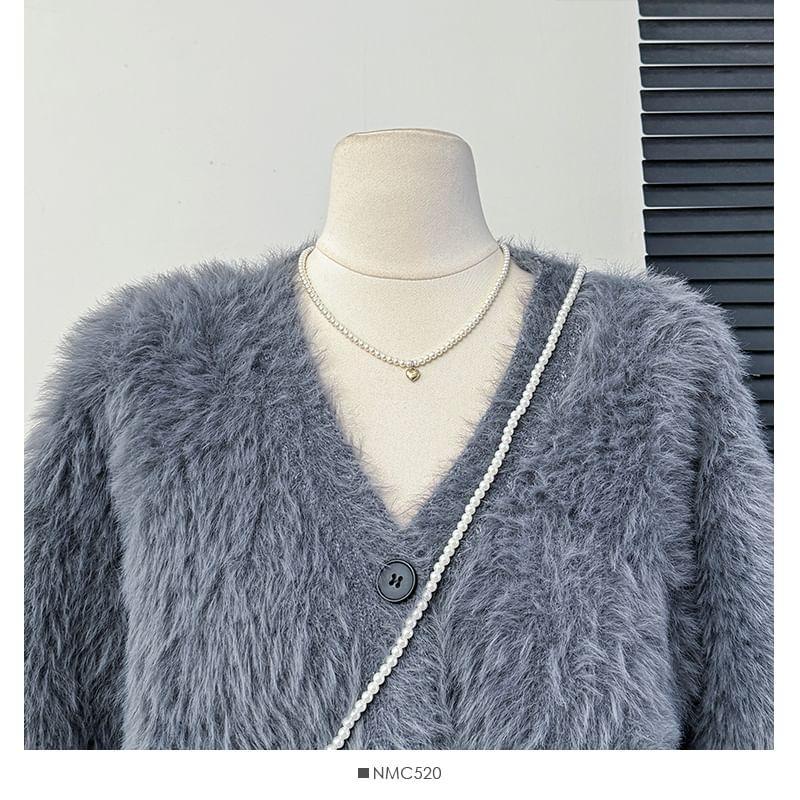 Faux-Fur V-Neck Cardigan Product Image