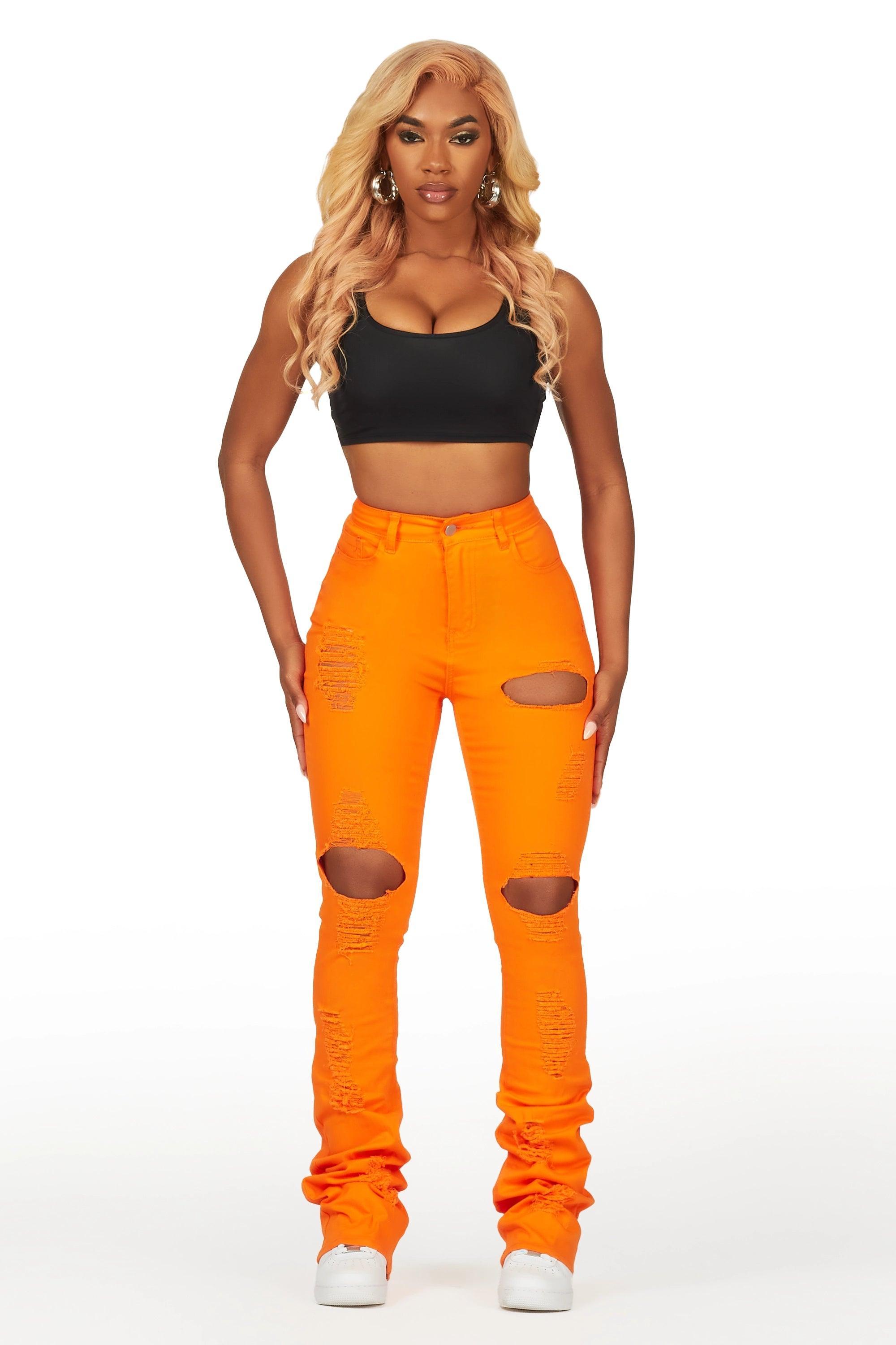 Takasia Orange Distressed Super Stacked Jean Female Product Image