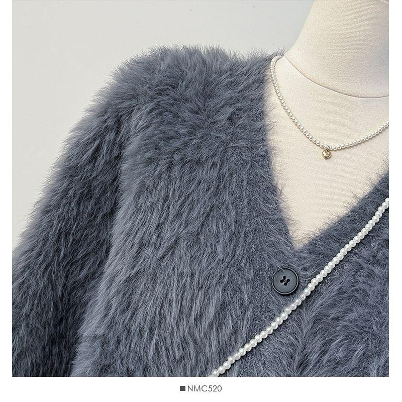 Faux-Fur V-Neck Cardigan Product Image