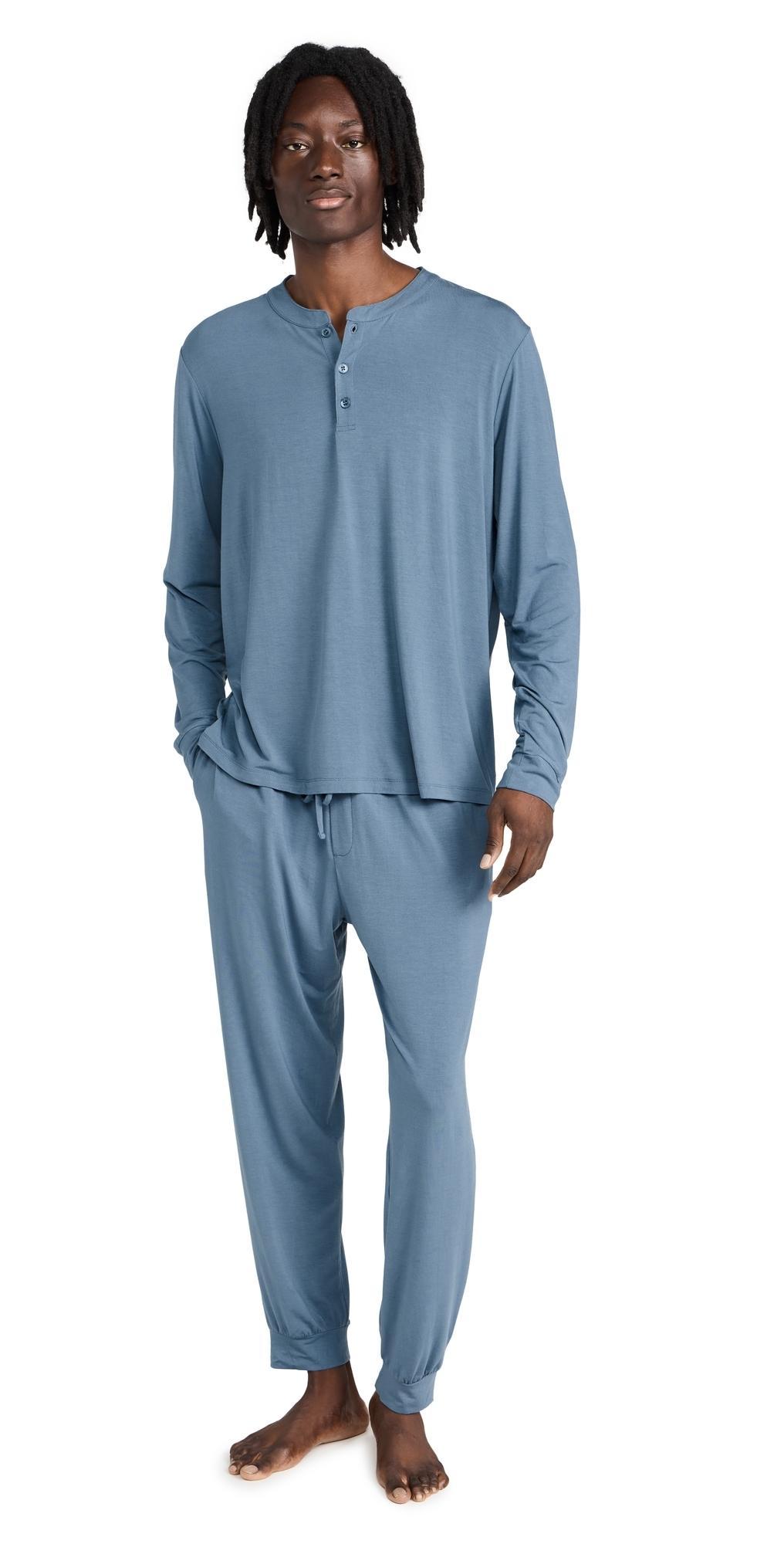 Eberjey Henry Long PJ Set Coastal Blue M Product Image