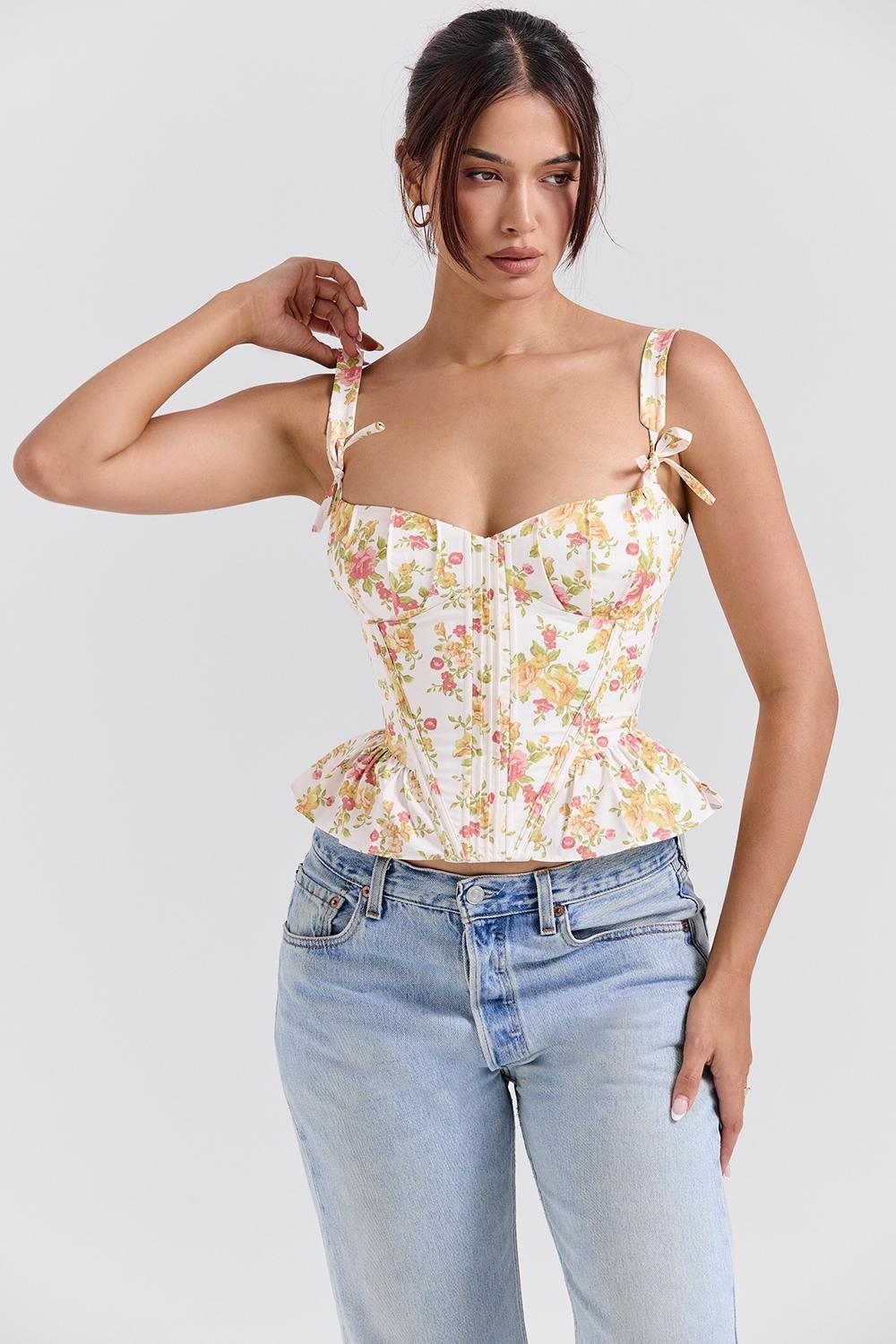 Gigou Royal Rose Print Peplum Cotton Corset Product Image